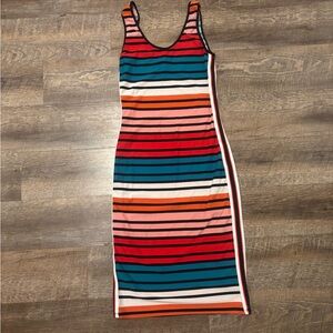 Planet Gold Colorful Striped Midi Dress